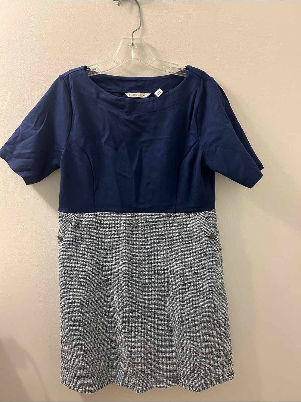 Isaac Mizrahi Navy and Light Blue Tweed Ponte Shift Dress
